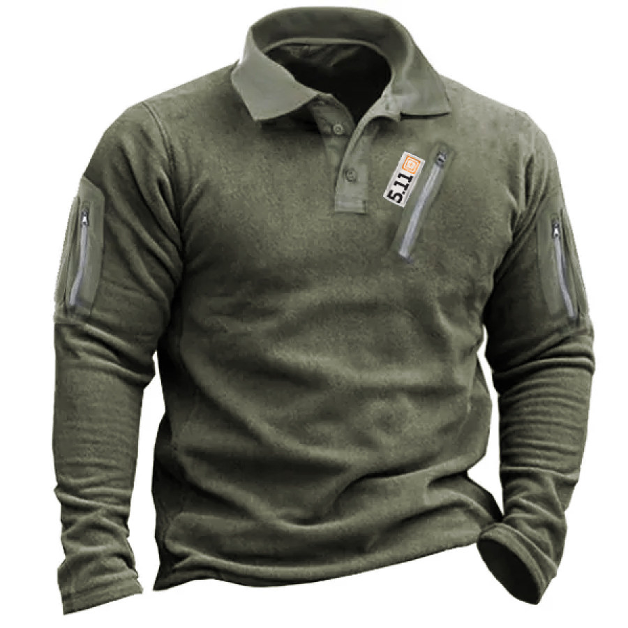 

511 Tactics Men's Outdoor Fleece Warm Henry Collar Tactical Polo Sweatshirt