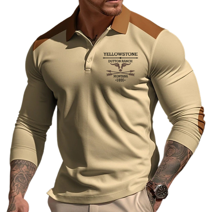 

Camisa Polo Henley Golf Masculina Vintage Yellowstone Para áreas Externas Com Bloco Colorido Henley Street Para Férias Roupas De Manga Comprida