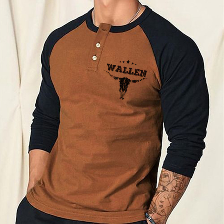 

Camiseta Masculina Manga Longa Com Estampa De Cowboy Ocidental Vintage E Cor Contrastante