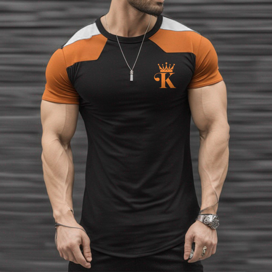 

Camiseta Masculina King Com Estampa Retrô Colorblock Manga Curta Camiseta Casual