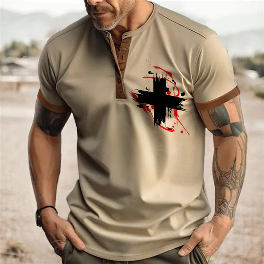 

Camisa Henley Masculina Henley Graphic Cross Faith Vestuário Vestuário Camisa Com Impressão 3D