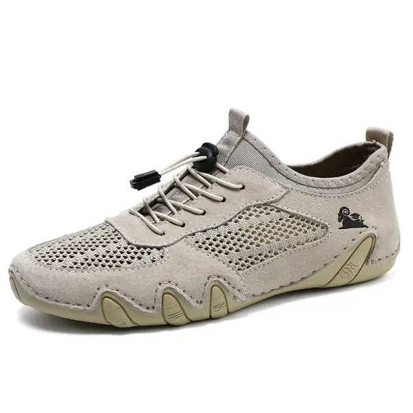 Men's Ram Mesh Genuine Leather Lace Up Soft Octopus Sole Sneakers Casual Shoes - Cotosen.com