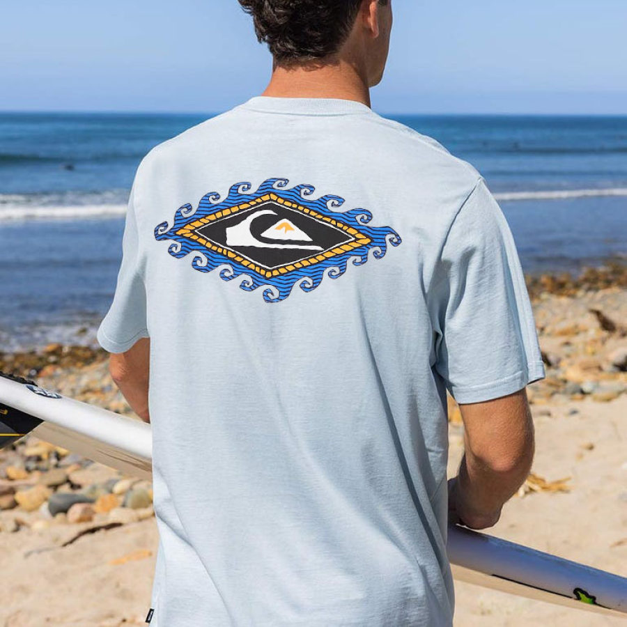 

Camiseta Masculina Camiseta Vintage Surf Tree Gráfico Manga Curta Ao Ar Livre Casual Verão Diariamente Blusas Azul Claro