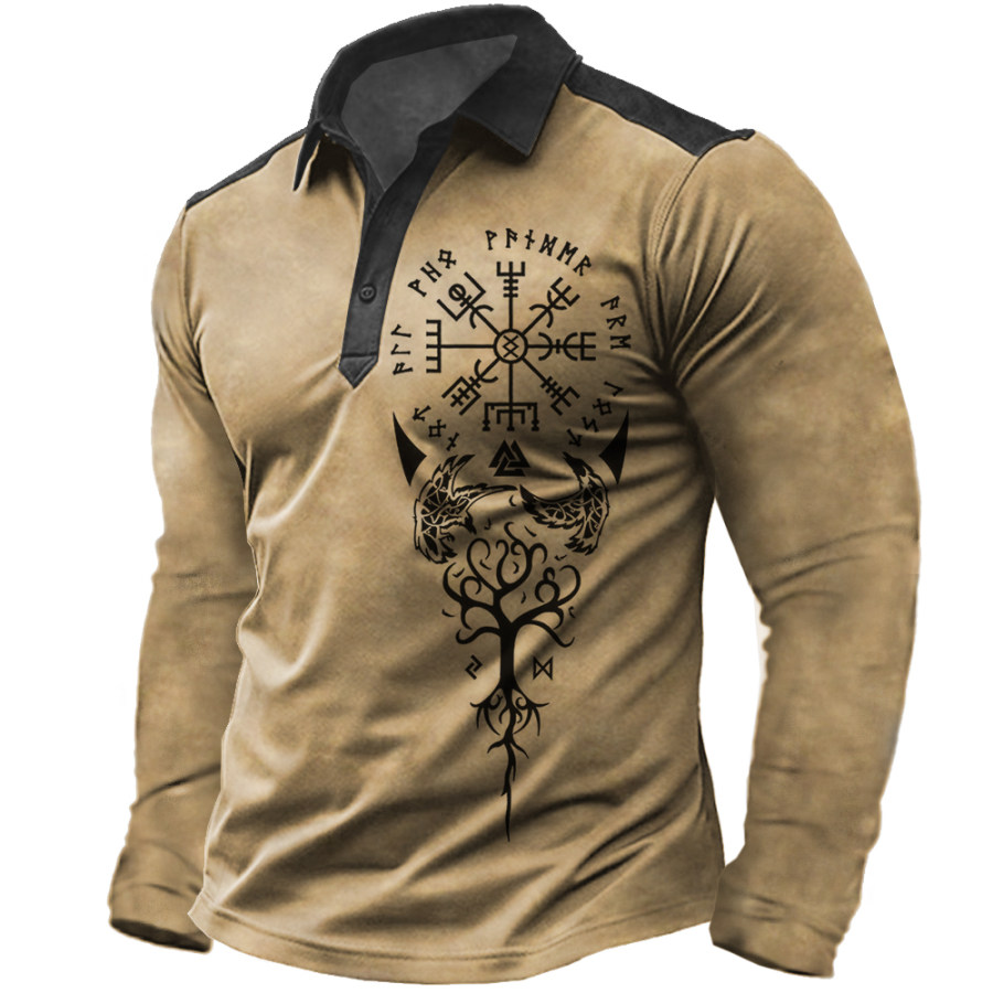 

Men's Vintage Eagle Print Sport PoLo Neck Long Sleeve T-Shirt