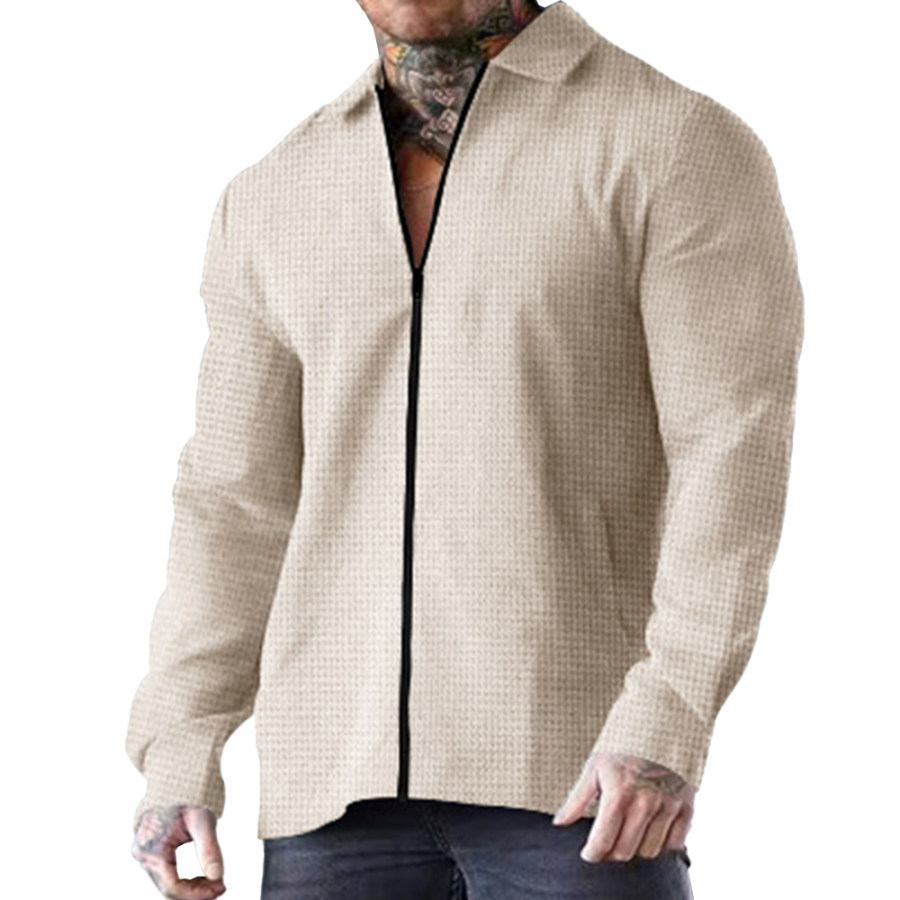 

Cardigan Da Uomo Con Risvolto Casual Giacca A Maniche Lunghe Con Cerniera Tinta Unita Vintage