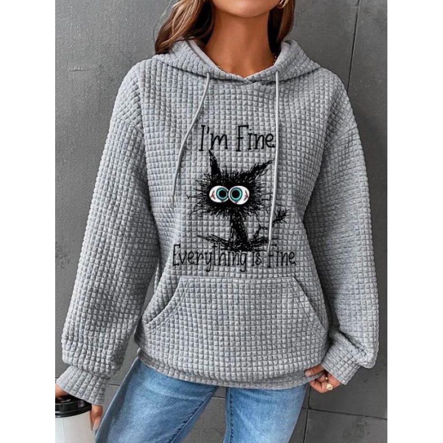 

Kitty Printed Pocket Waffle Casual Sudadera Con Capucha