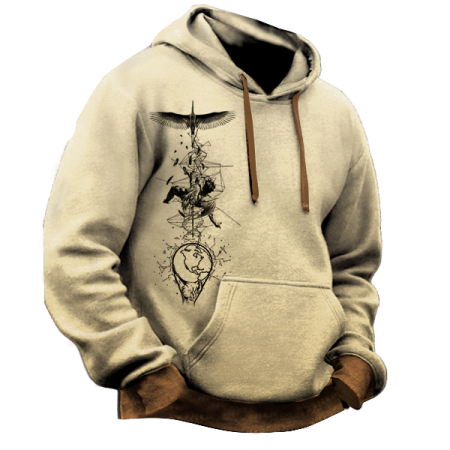 Men's Hoodie Vintage Star Moon Eagle Divination Print Outdoor Tactical Hoodie