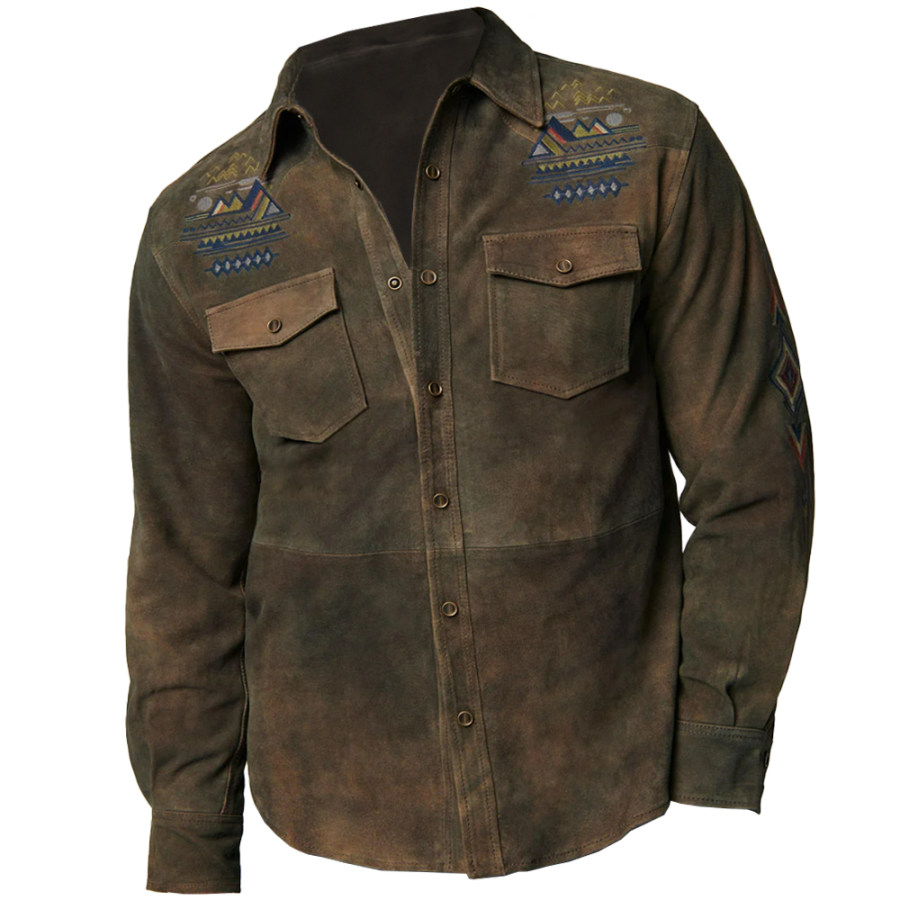 

Men's Vintage Ethnic Print Shirt Jacket Outerwear