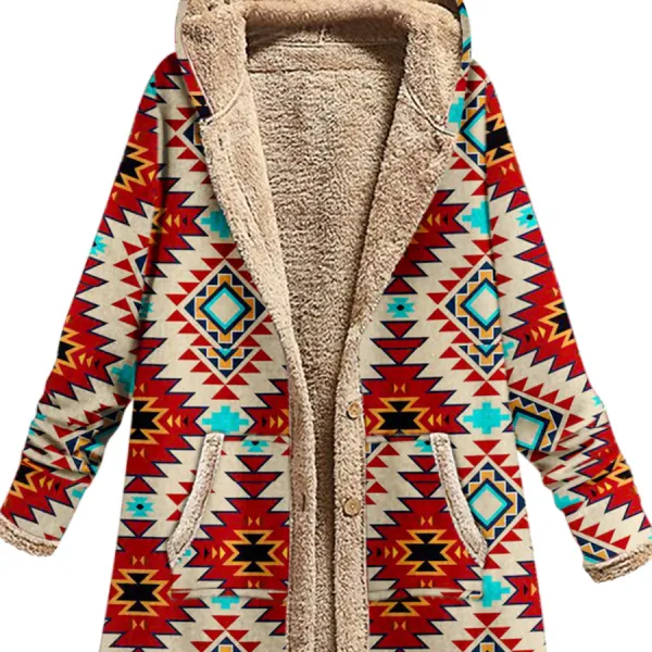 Retro Ethnic Print Plus Velvet Coat - Cotosen.com