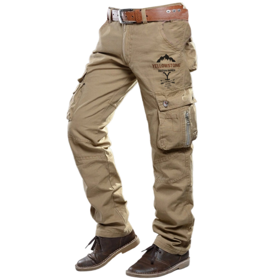 

Overol De Hombre Vintage Yellowstone Lavado Algodón Bolsillo Cremallera Pantalones Casuales