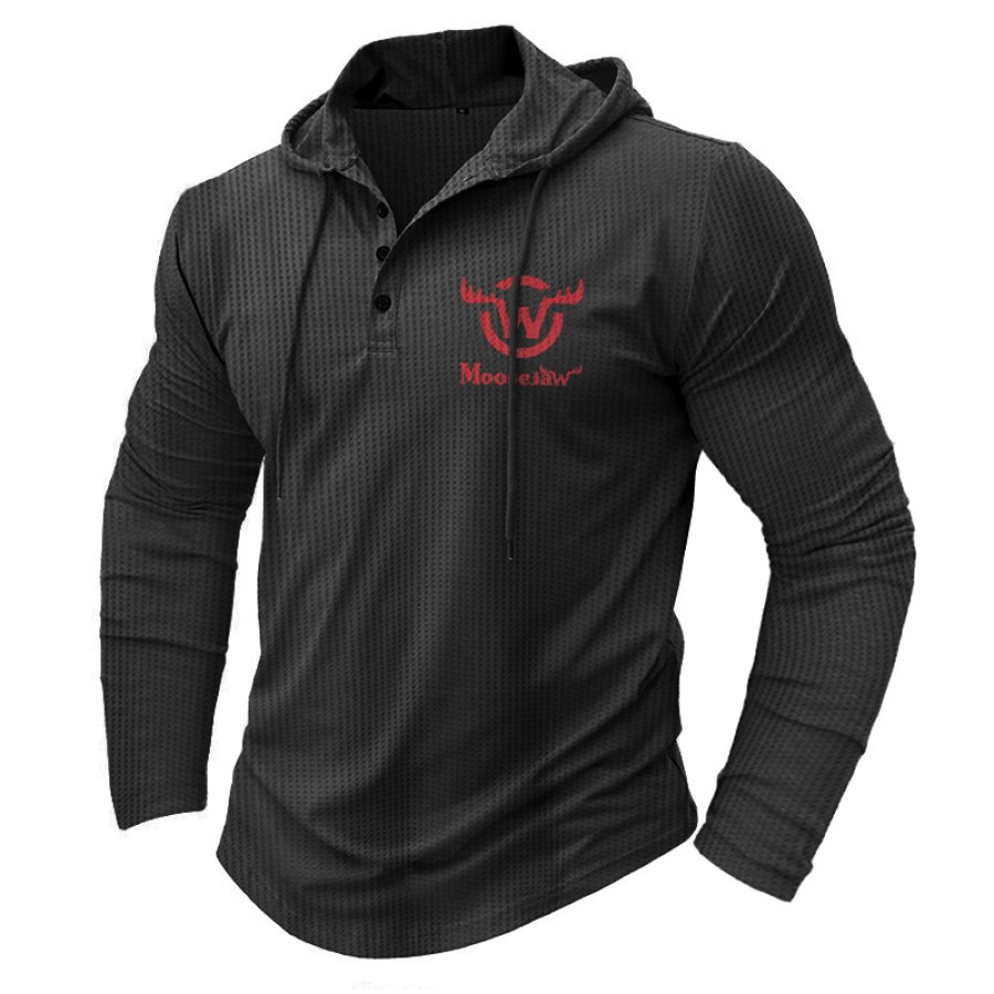

Men's Waffle Henley Collar T-Shirt Casual Comfortable Long Sleeve T-Shirt Hooded T-Shirt Tops