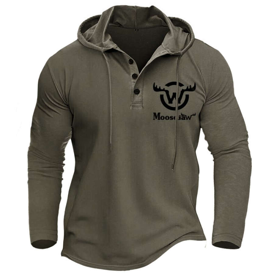 

Men's Western Denim Print Long Sleeve T-Shirt Hooded Henley Collar Tops