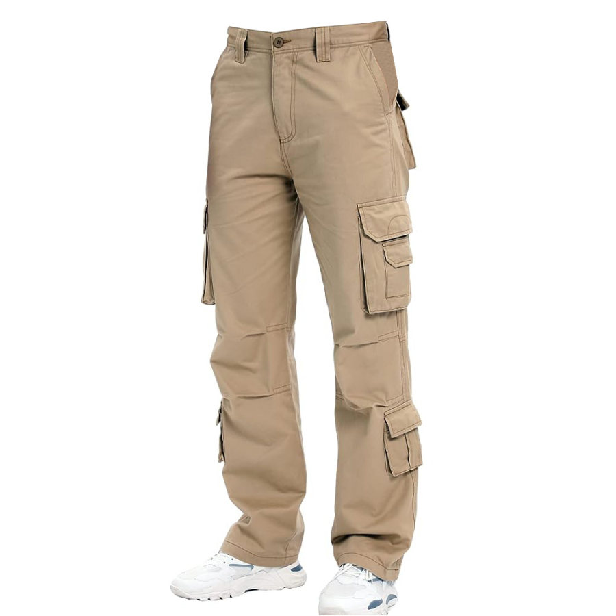 

Men's Cargo Pants Vintage Tactical Relaxed Fit With 8 Pockets Outdoor Casual Daily Work Trousers Khaki