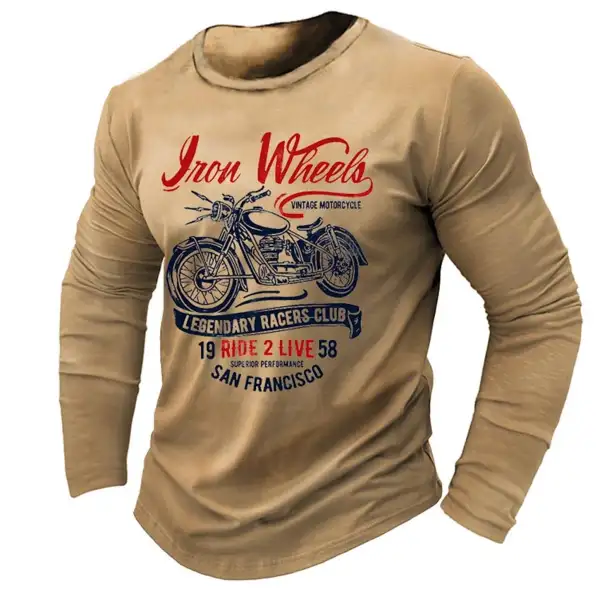 Men's T-Shirt Long Sleeve Vintage Motorcycle Colorblock Outdoor Daily Tops - Blaroken.com 