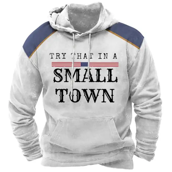 Men's Hoodie Vintage Try That In A Small Town American Flag Country Music Pocket Long Sleeve Plus Size Colorblock Daily - Blaroken.com 