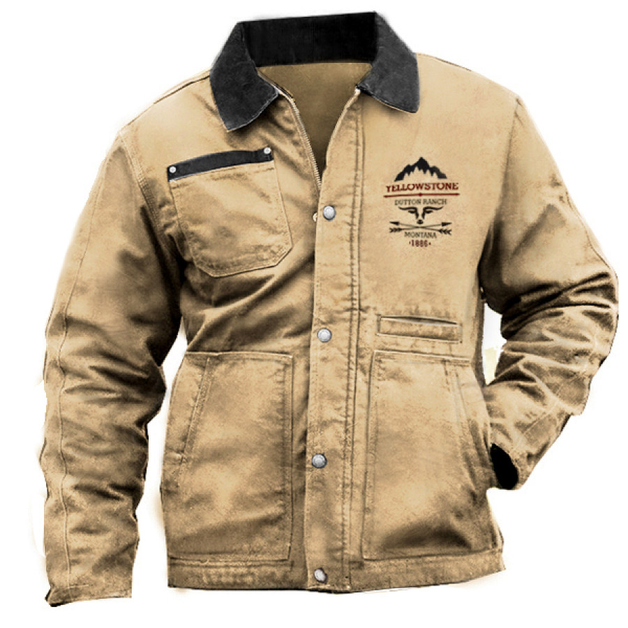 

Jaqueta Masculina De Camada única Fina Ao Ar Livre Vintage Yellowstone Com Vários Bolsos Jaqueta Cargo Tático Camisa Colorblock