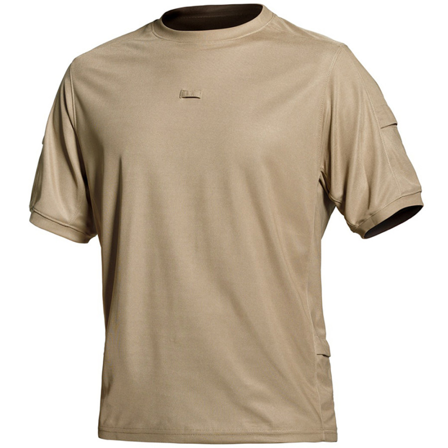 

Camiseta Masculina Outdoor Tática Multifuncional Com Bolso E Gola Redonda