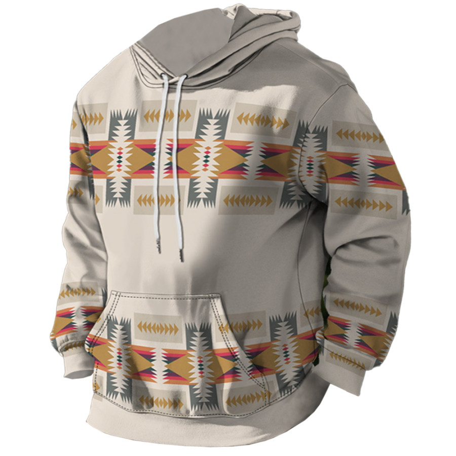 

Felpa Casual Tascabile Con Cappuccio Colorblock Con Stampa Etnica Retrò Da Uomo