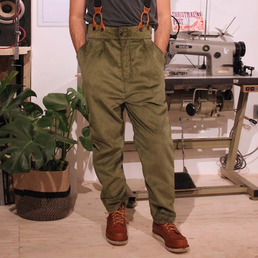 

Men's Suspenders Vintage Corduroy Pocket Pants Army Green