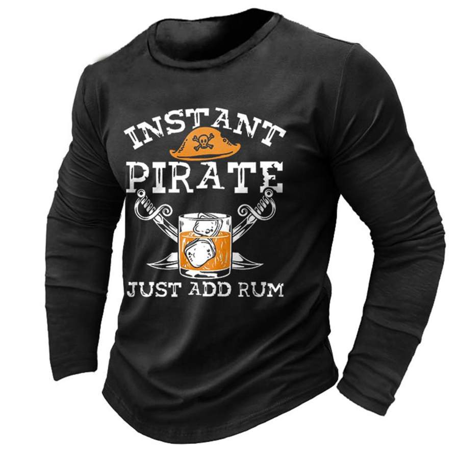 

Camiseta Masculina De Manga Comprida Vintage Pirata Just Add Rum Ao Ar Livre Diariamente Tops Preto