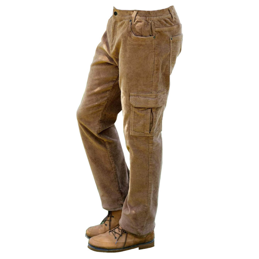 

Men's Cargo Pants Vintage Corduroy Multi-Pockets Outdoor Full Length Casual Daily Work Trousers Khaki