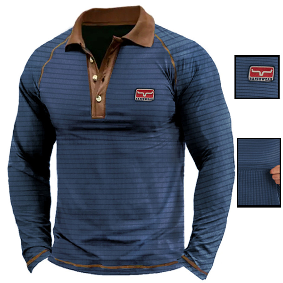 

Men Fleece Waffle Knit Polo Shirt Outdoor Warm Long Sleeve T-Shirt