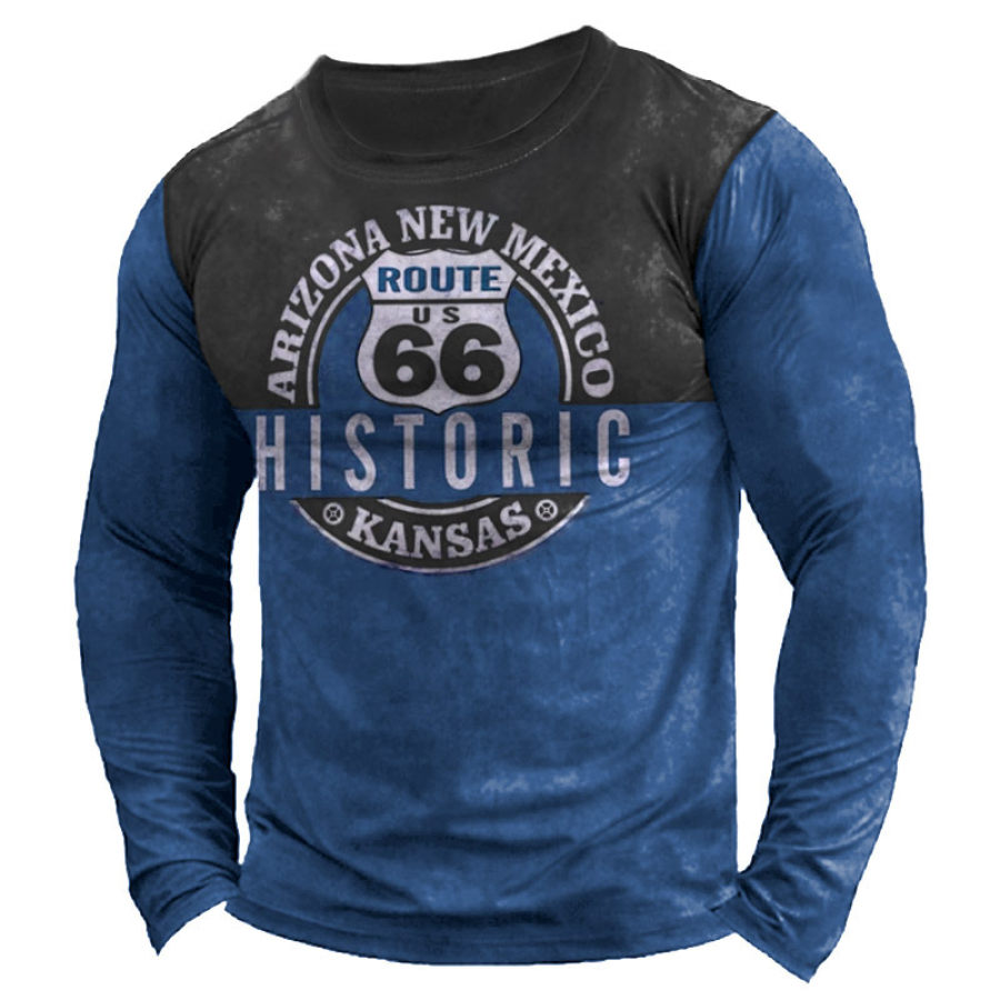 

T-shirt A Maniche Lunghe Da Uomo Vintage Route 66 Pullover Casual Con Stampa A Blocchi Di Colore