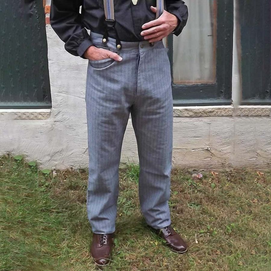 

Men's 1920s Suspenders Vintage Vertical Stripes Pocket Cargo Pants Work Trousers Gray