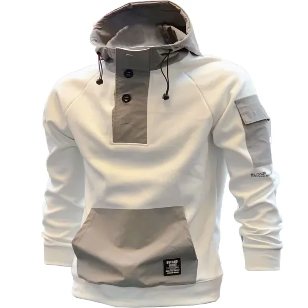 Men's Outdoor Casual Color Block Pocket Stand Collar Sweatshirt - Kalesafe.com 