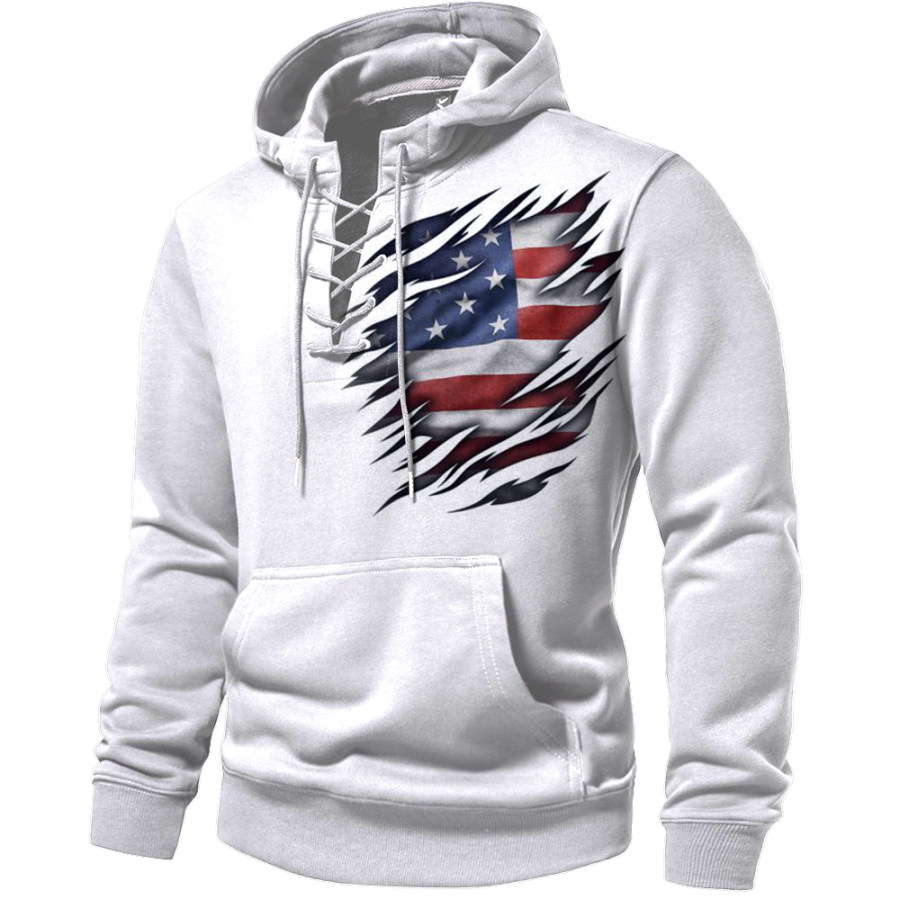 

Felpa Tascabile Con Cappuccio E Stampa Bandiera Americana Vintage Da Uomo
