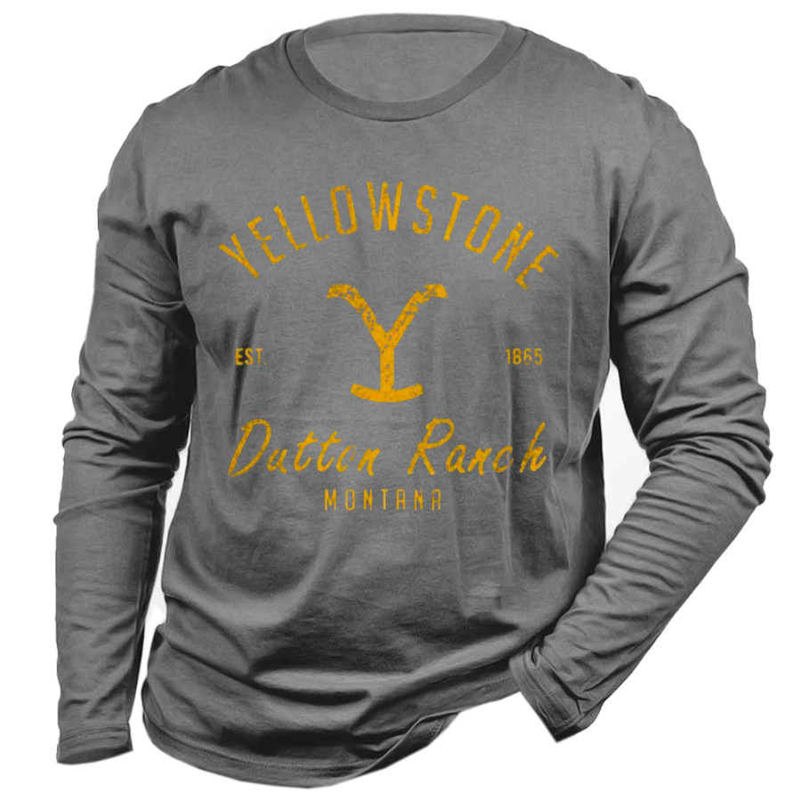 

Camiseta Vintage Masculina Manga Longa De Algodão Com Estampa Yellowstone