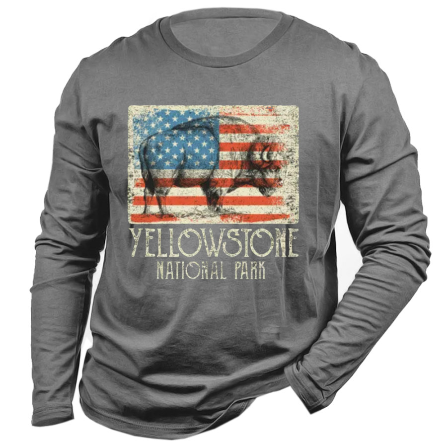 

Camiseta Masculina Vintage Americana De Algodão Com Estampa De Yellowstone Manga Longa