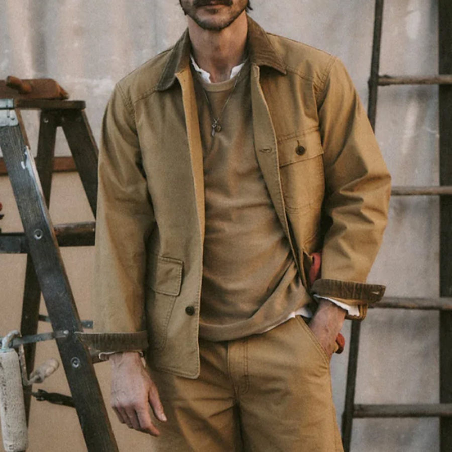 

Мужская куртка Ретро Карманная рубашка с цветными блоками и длинным рукавом с отворотом