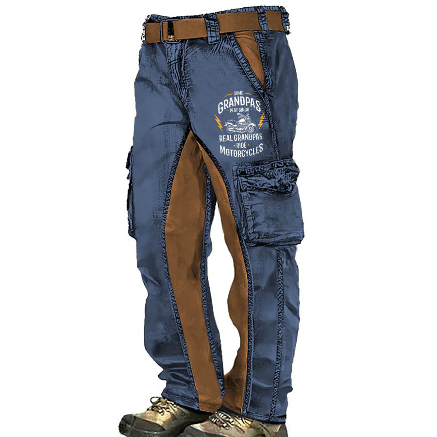 

Men's Cargo Pants Vintage Grandpas Motorcycles Distressed Tactical Color Block Daily Work Trousers Navy Blue