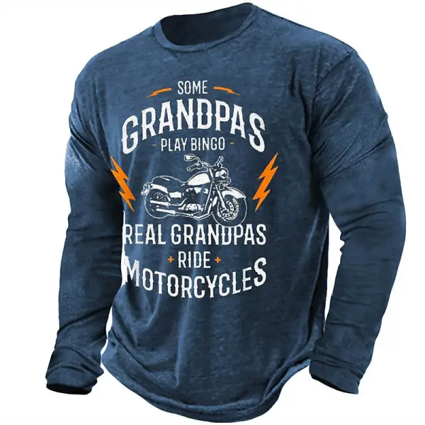 Men's T-Shirt Long Sleeve Vintage Some Grandpas Motorcycles Outdoor Daily Tops Navy Blue - Cotosen.com