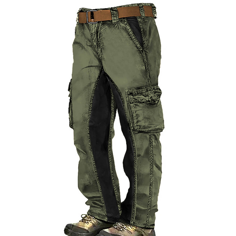 

Calça Cargo Masculina Vintage Envelhecida Tactical Color Block Calças De Trabalho Diário Verde Exército