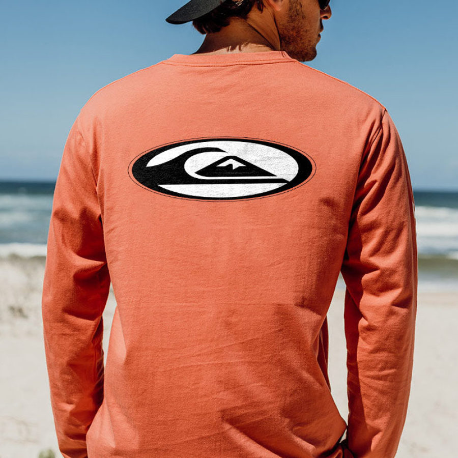 

Camiseta Masculina Manga Longa Vintage Surf Casual Ao Ar Livre Tops Diários Coral