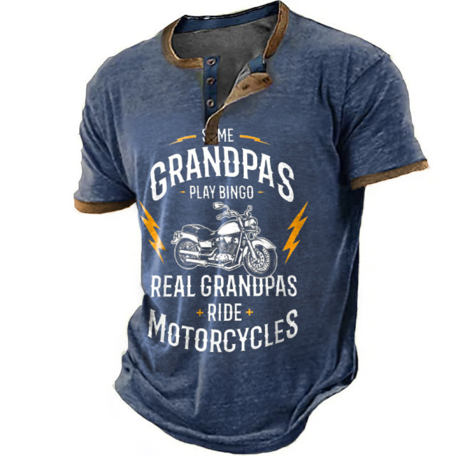 

Men's T-Shirt Henley Vintage Some Grandpas Ride Motorcycles Short Sleeve Summer Daily Tops