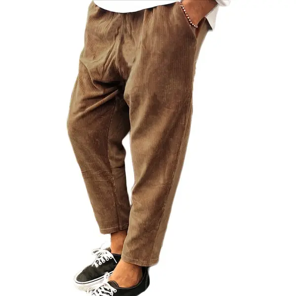 Men's Corduroy Trousers Loose Casual Straight Leg Cropped Trousers - Kalesafe.com 