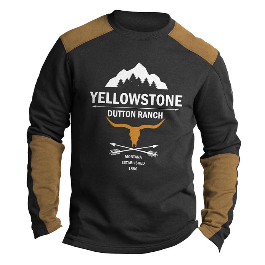

Men's Sweatshirt Vintage Yellowstone Long Sleeve Colorblock Daily Tops Black