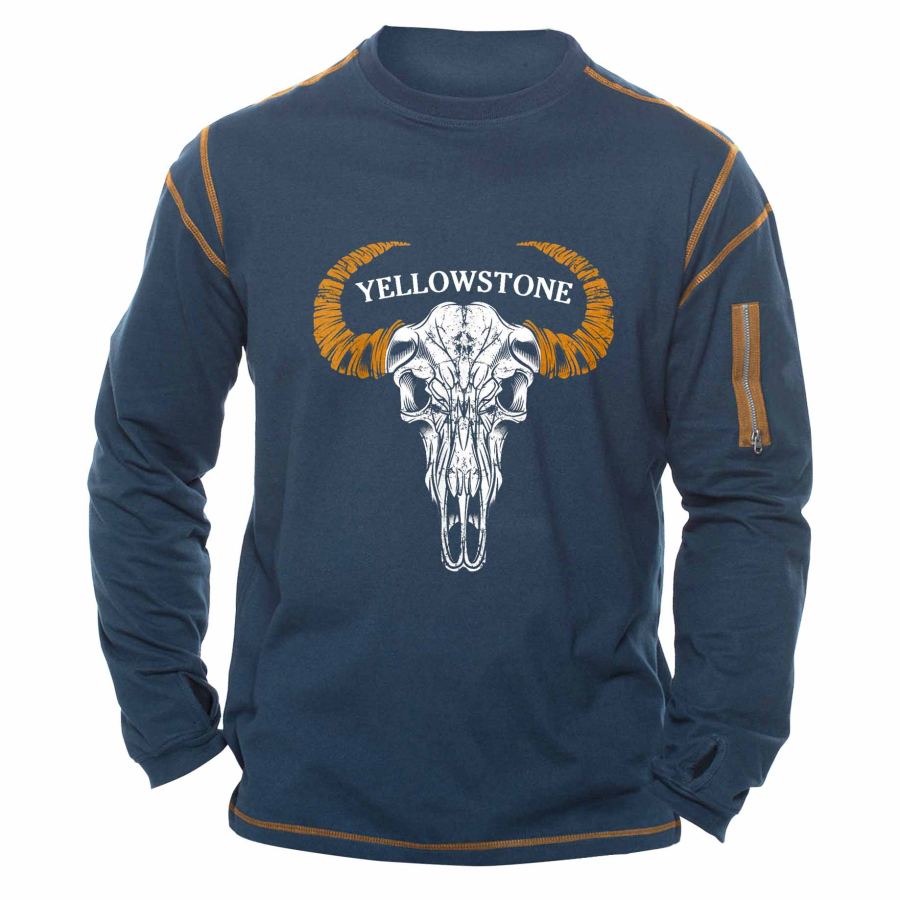 

Sudadera De Hombre Vintage Yellowstone Manga Larga Contraste Bolsillo Con Cremallera Tops Diarios Azul Marino