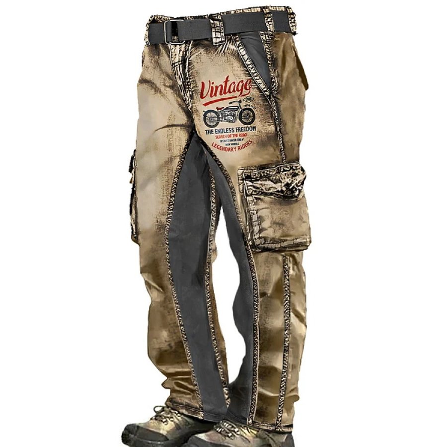 

Calça Cargo Masculina Vintage Motocicleta Envelhecida Tactical Color Block Calças De Trabalho Diário Caqui