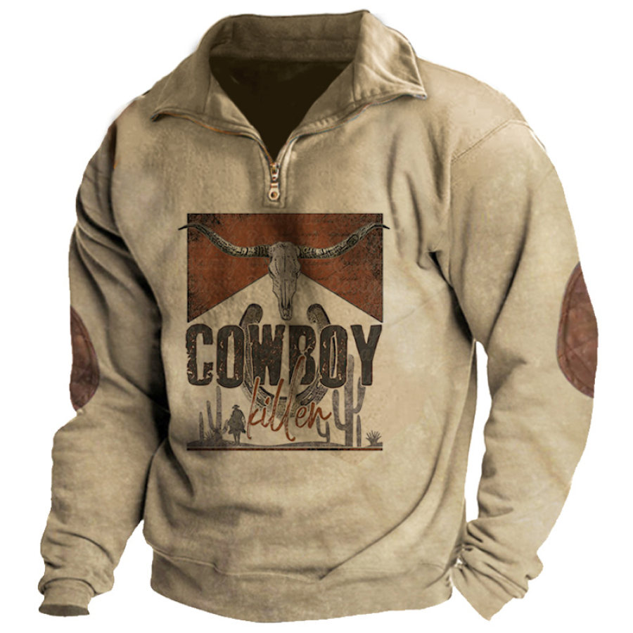 

Men's 1/4 Zip Sweatshirt Retro Cowboy Print Casual Colorblock Pullover