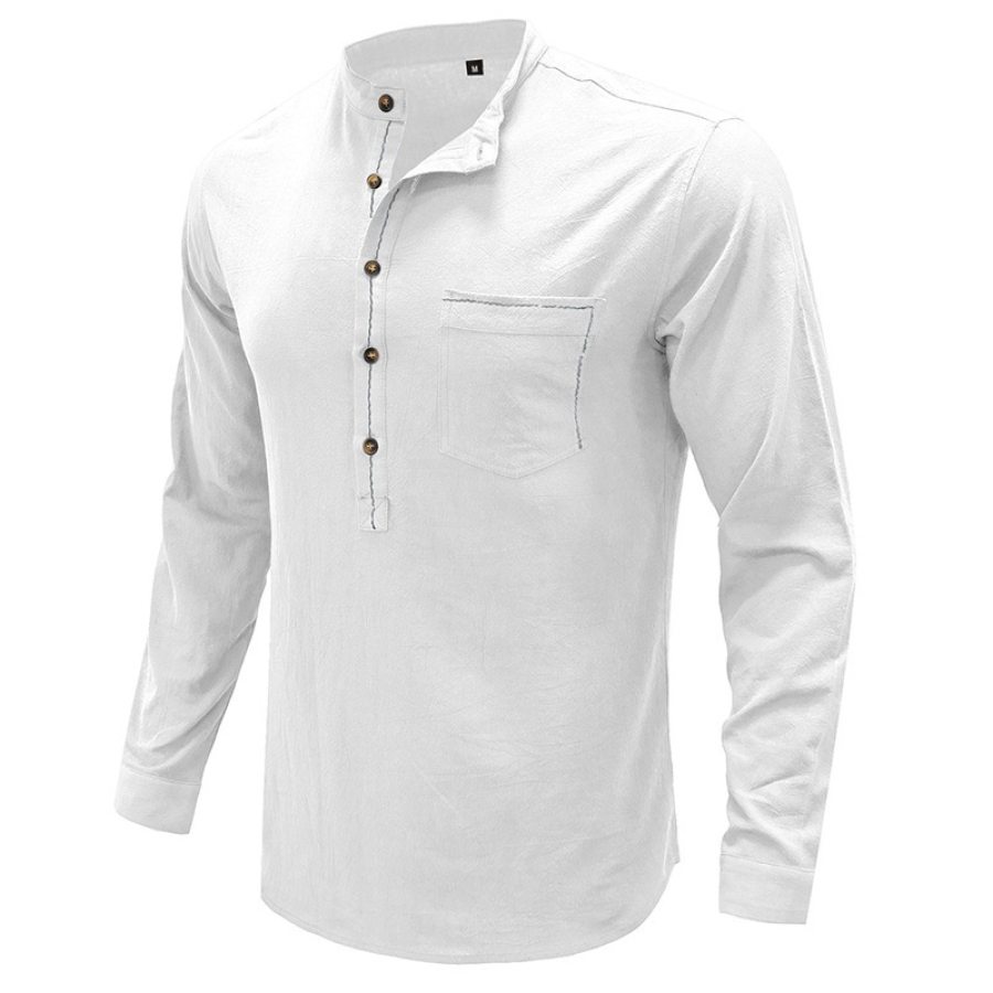 

Blusa Masculina Manga Longa De Linho E Gola Henley Solta