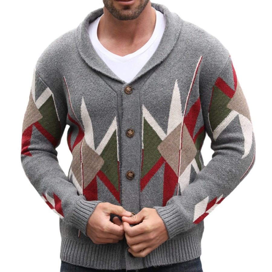 

Осенне-зимний жаккардовый свитер в стиле ретро с цветными блоками мужской однобортный кардиган свитер куртка вязаный кардиган