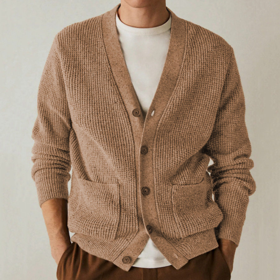 

Automne Et Hiver Rétro Jacquard Col En V Pull Hommes Cardigan à Simple Boutonnage Veste Pull