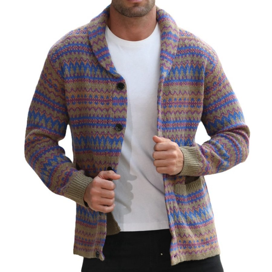 

Suéter De Jacquard De Estilo étnico Retro De Otoño E Invierno Chaqueta Tipo Cárdigan De Un Solo Pecho Para Hombre