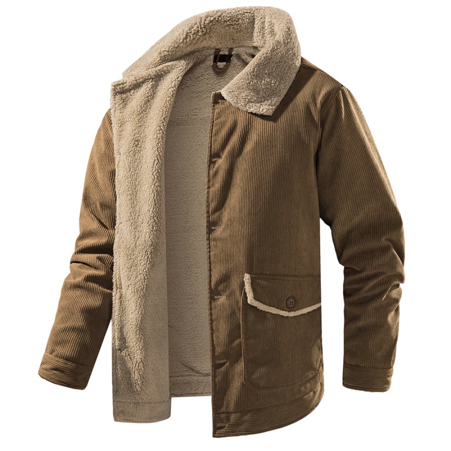 

Jaqueta Masculina De Veludo Cotelê Sherpa Espessa E Quente Casaco Casual Outono Inverno Cáqui Verde Militar Preto