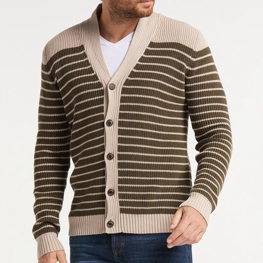 

Otoño E Invierno Retro Jacquard Suéter Con Cuello En V Chaqueta De Punto De Un Solo Pecho Para Hombre