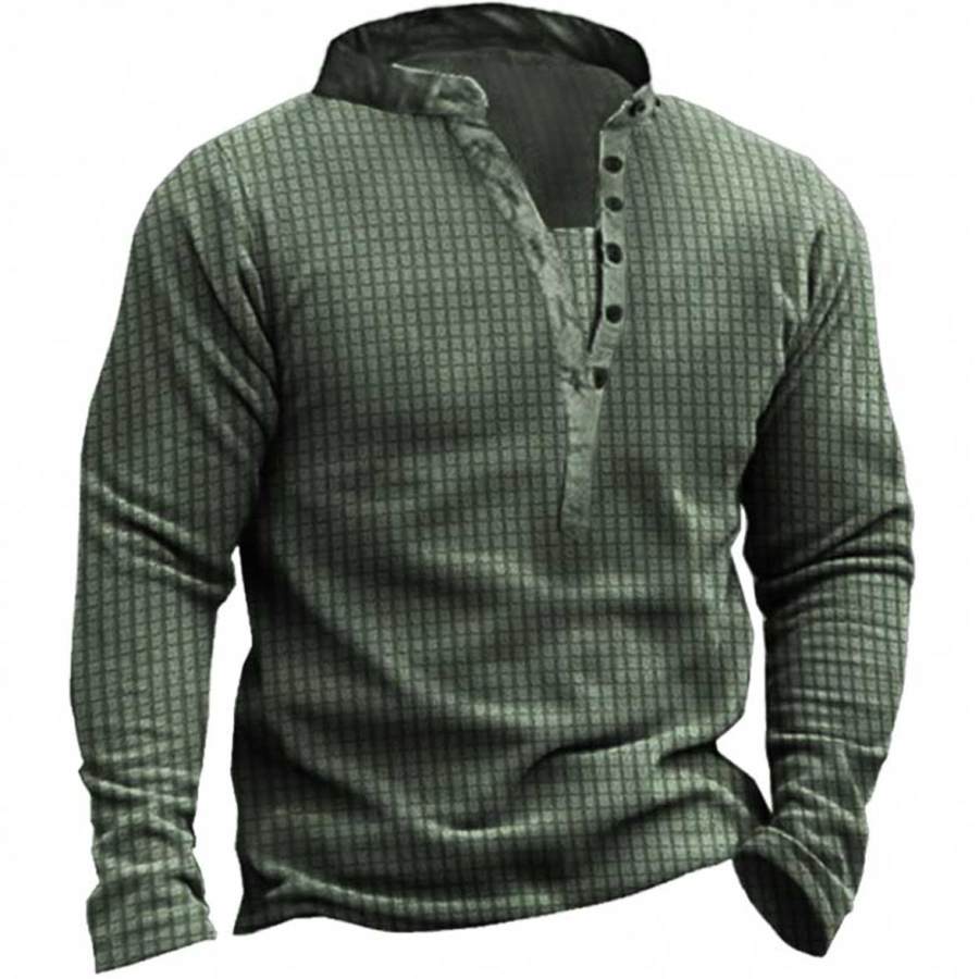 

Men's Sweatshirt Stand Collar Long Sleeve Retro Fleece Waffle Knit Daily Tops Bean Green